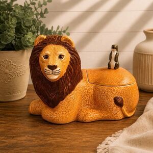 Vintage 1991 Hearth & Home Lion Meerkat Cookie Jar Serengeti Safari Jungle Rare